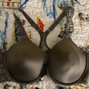 Maidenform grey front closure lace back padded racerback bra 36D